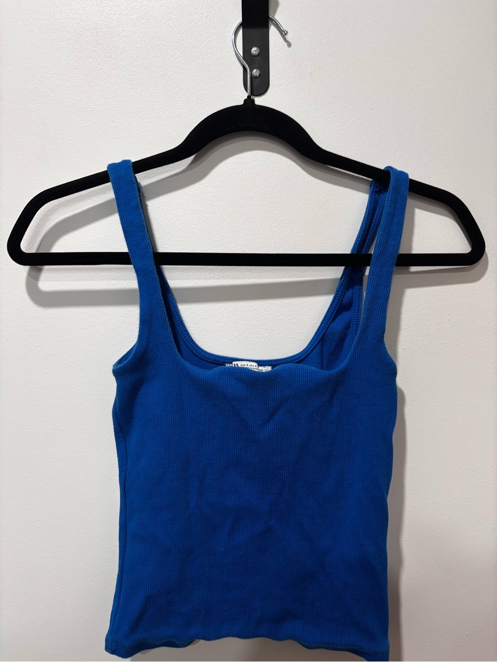 Zara Royal Blue Ribbed Square-Neck Tank Top